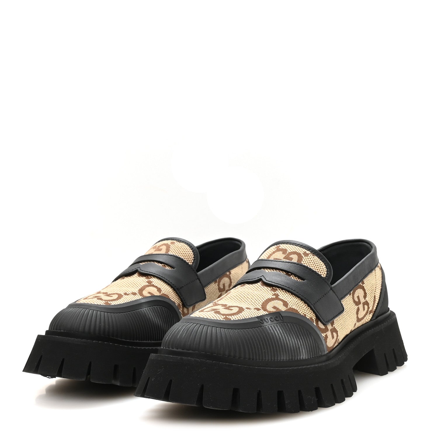 Monogram Jumbo GG Miro Soft Calfskin Mens Lug Sole Loafers 9 Camel Ebony Black