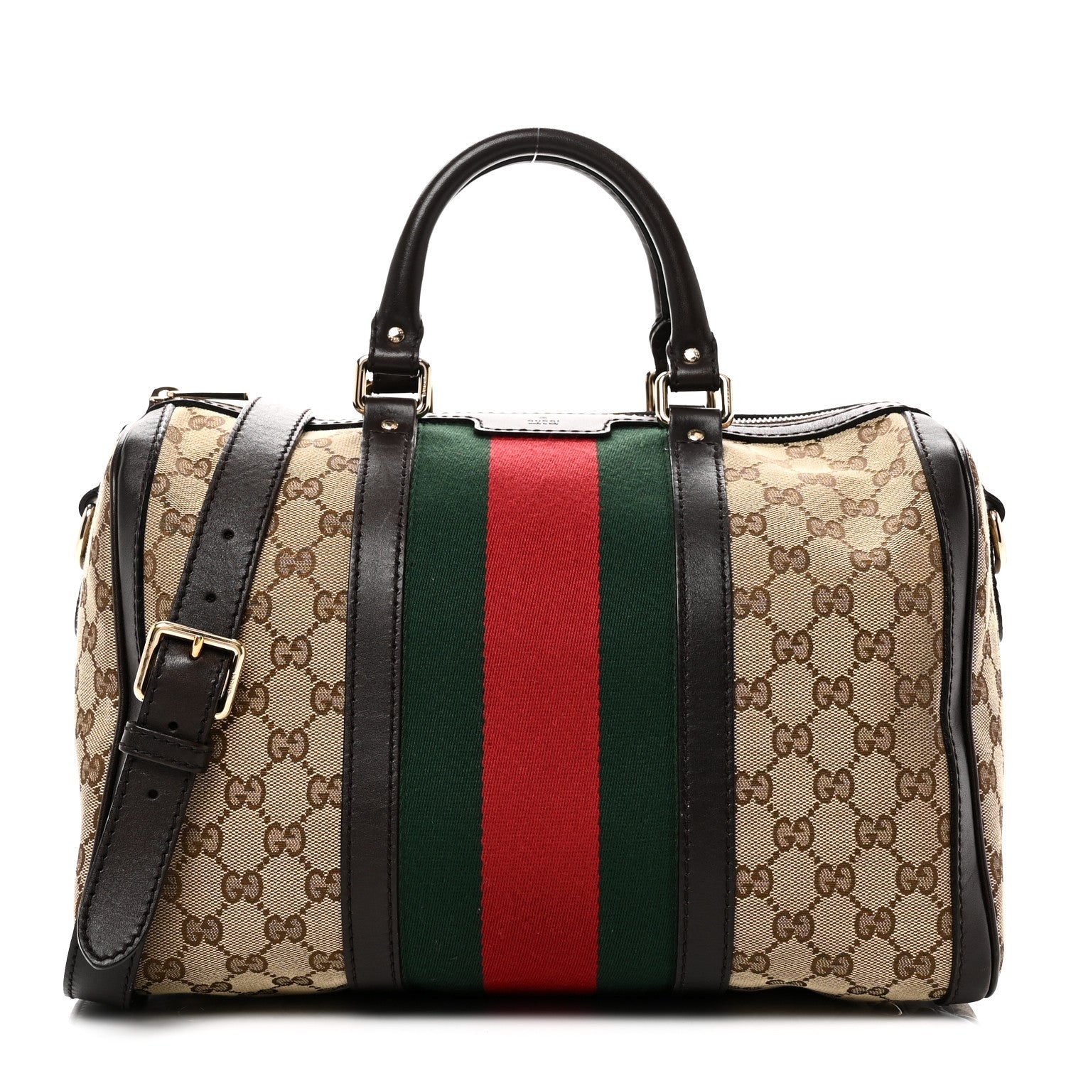 Monogram Selleria Calfskin Vintage Web Medium Boston Beige Ebony Cocoa