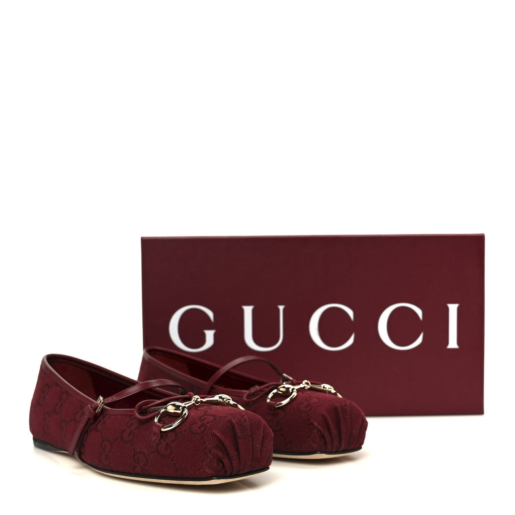 GG Monogram Horsebit Ballet Flats 37.5 Rosso Ancora