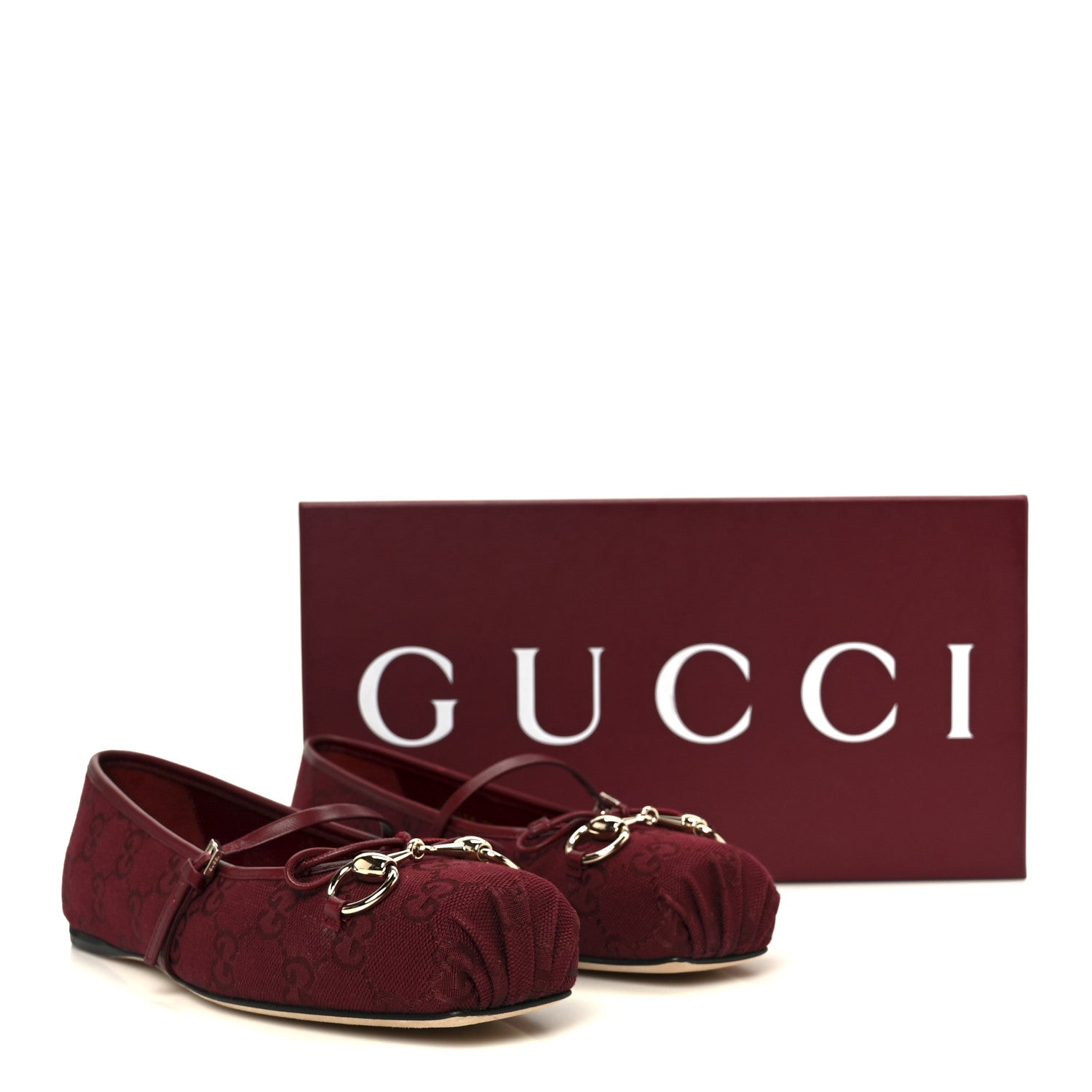 GG Monogram Horsebit Ballet Flats 37.5 Rosso Ancora