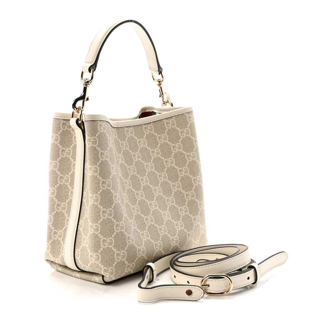 GG Supreme Monogram Emblem Small Shoulder Bag Beige White