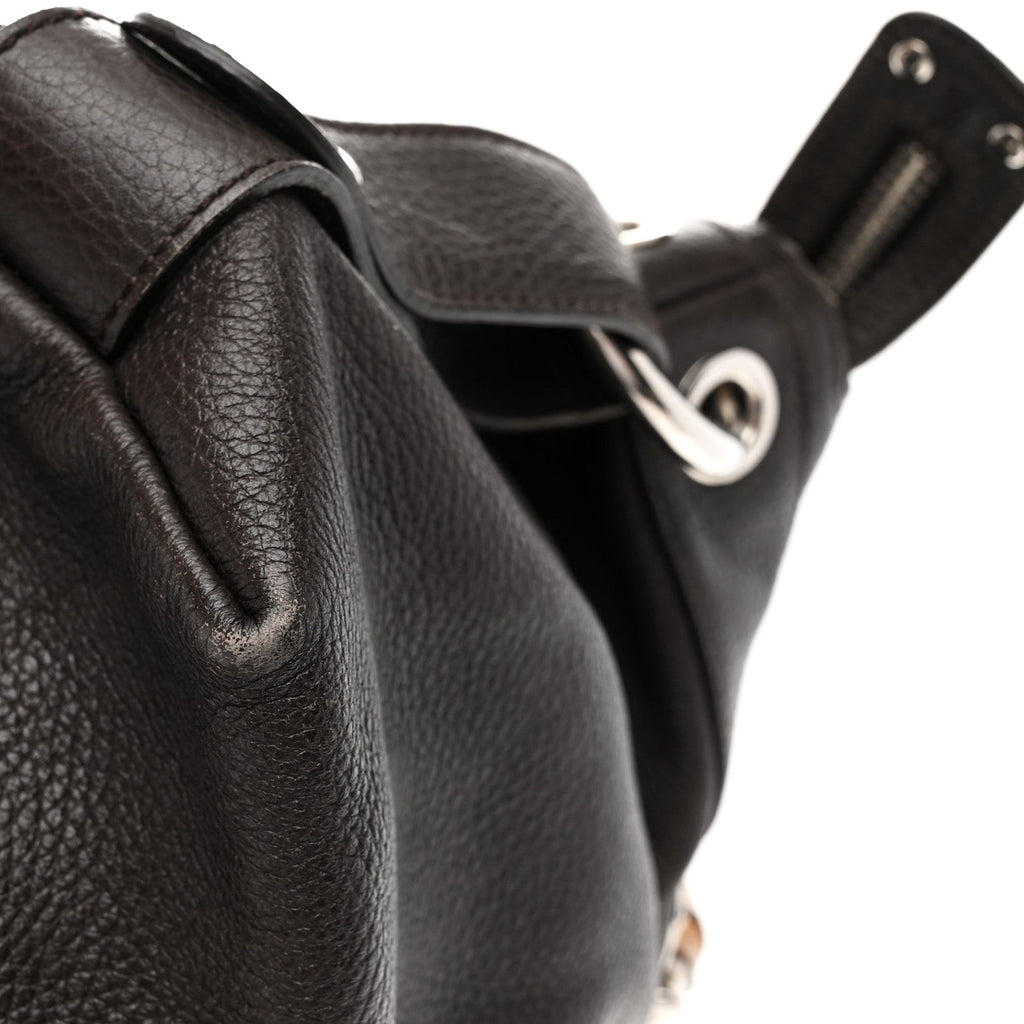 Pebbled Calfskin Large Bamboo Bar Tassel Shoulder Bag Dark Brown