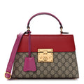 GG Supreme Monogram Calfskin Small Padlock Top Handle Bag Beige Hibiscus Red New Rosette