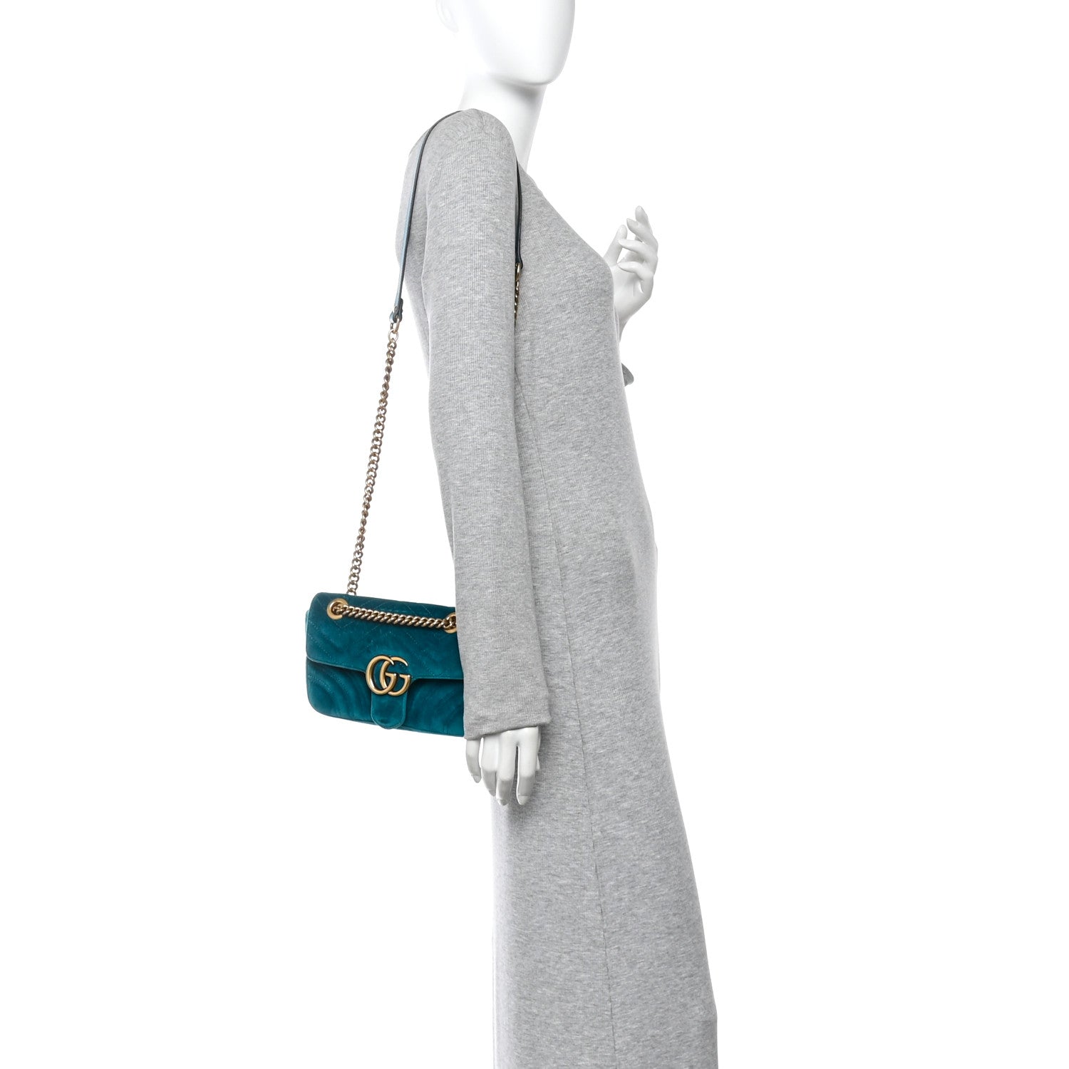Velvet Matelasse Mini GG Marmont Shoulder Bag Pavone Cyan