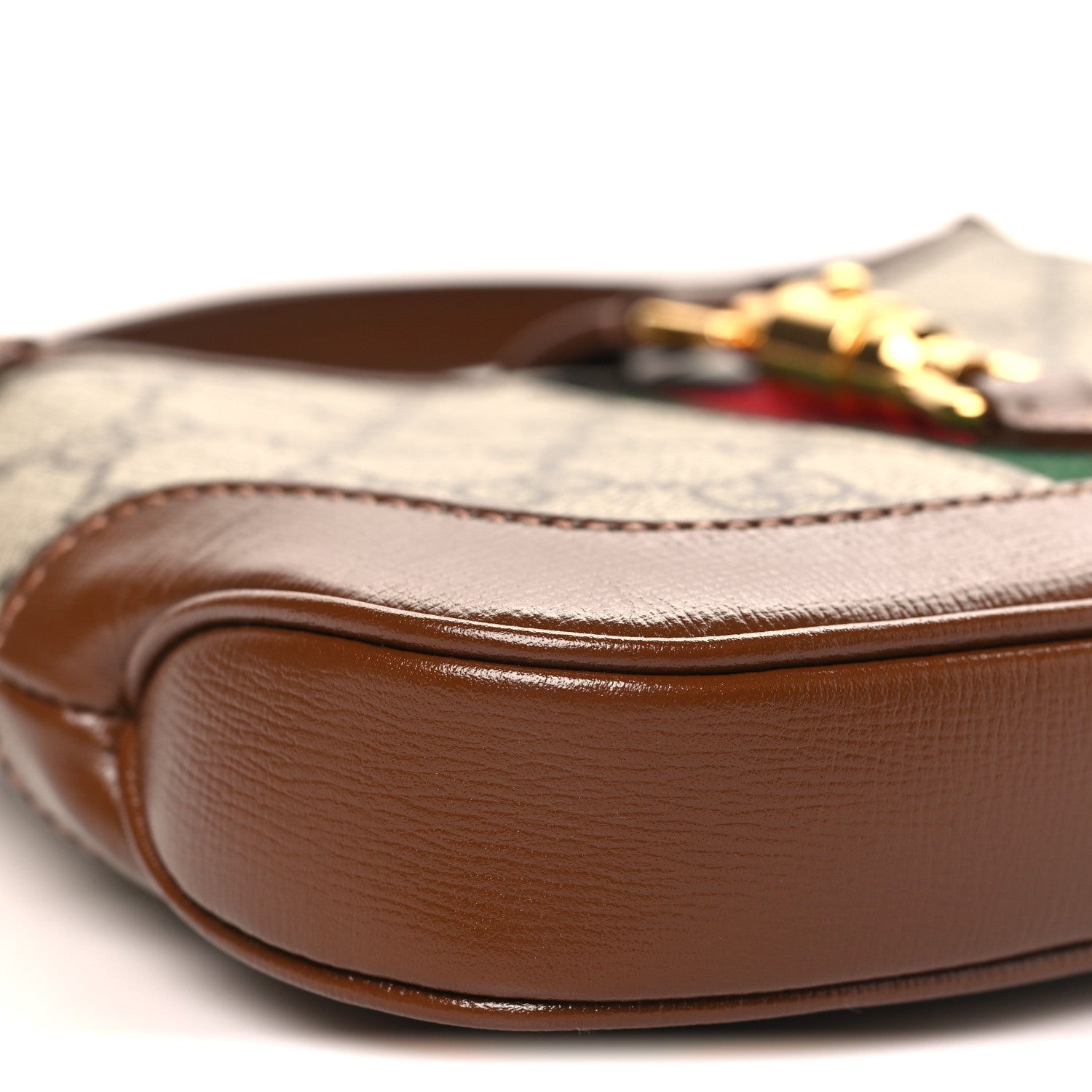 GG Supreme Monogram Azalea Calfskin Web Mini Jackie 1961 Hobo Beige Ebony Brown Sugar