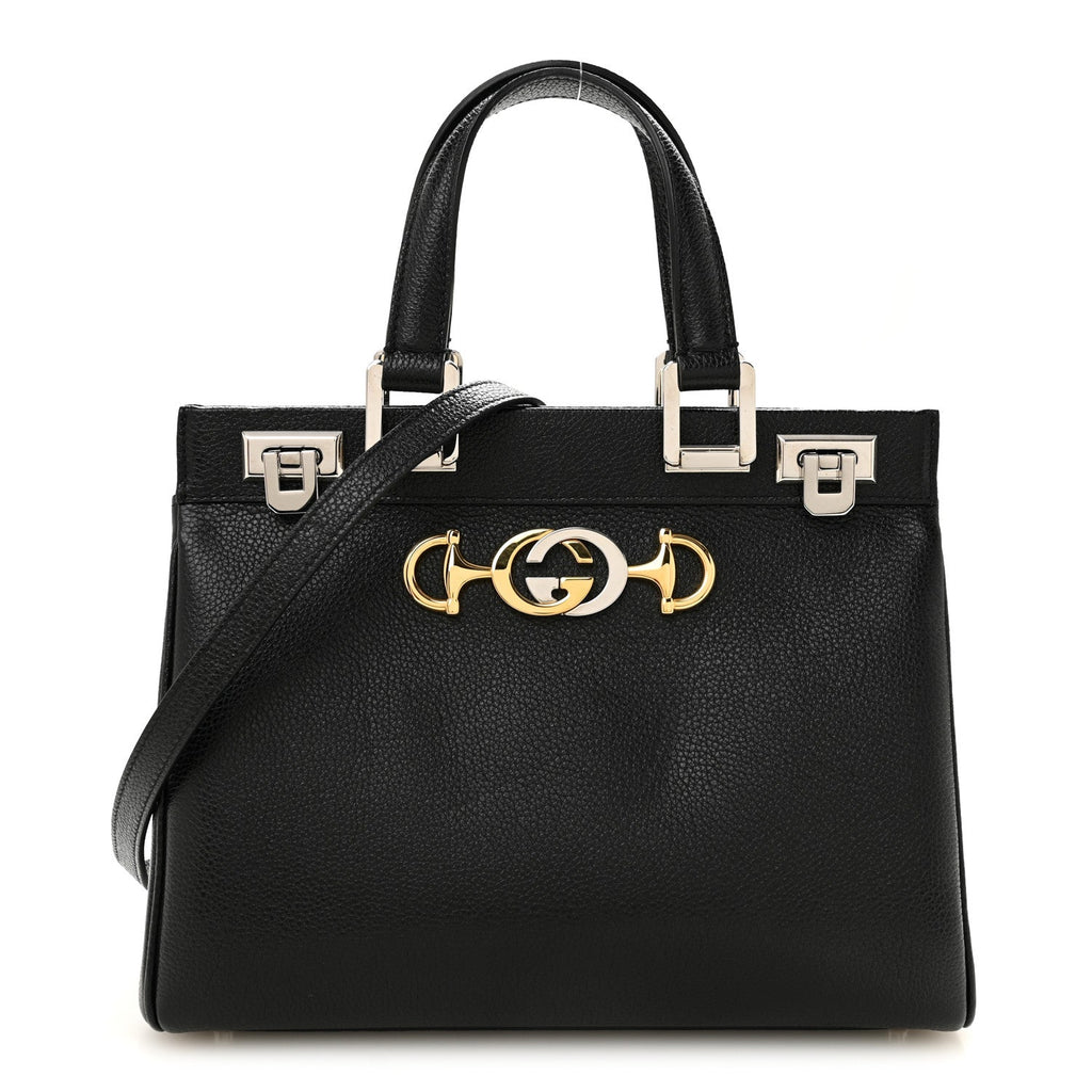 Grainy Calfskin Small Zumi Top Handle Bag Black