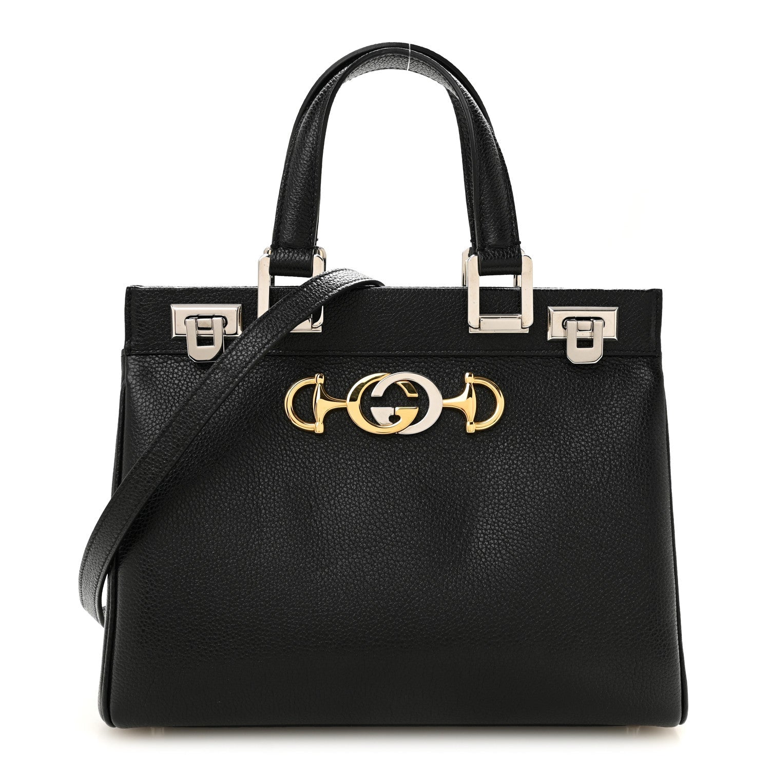 Grainy Calfskin Small Zumi Top Handle Bag Black