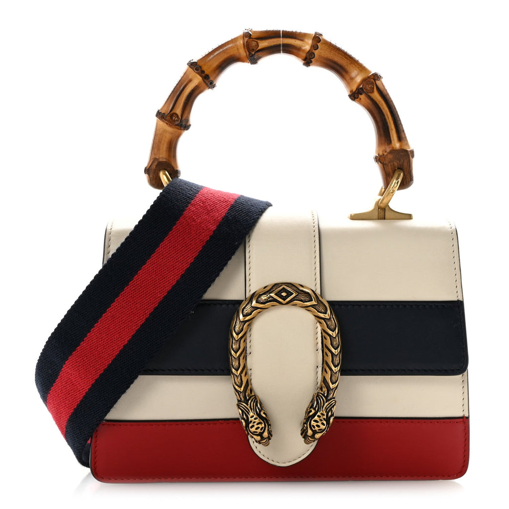 Calfskin Bamboo Web Mini Dionysus Top Handle Bag White Blue Hibiscus Red