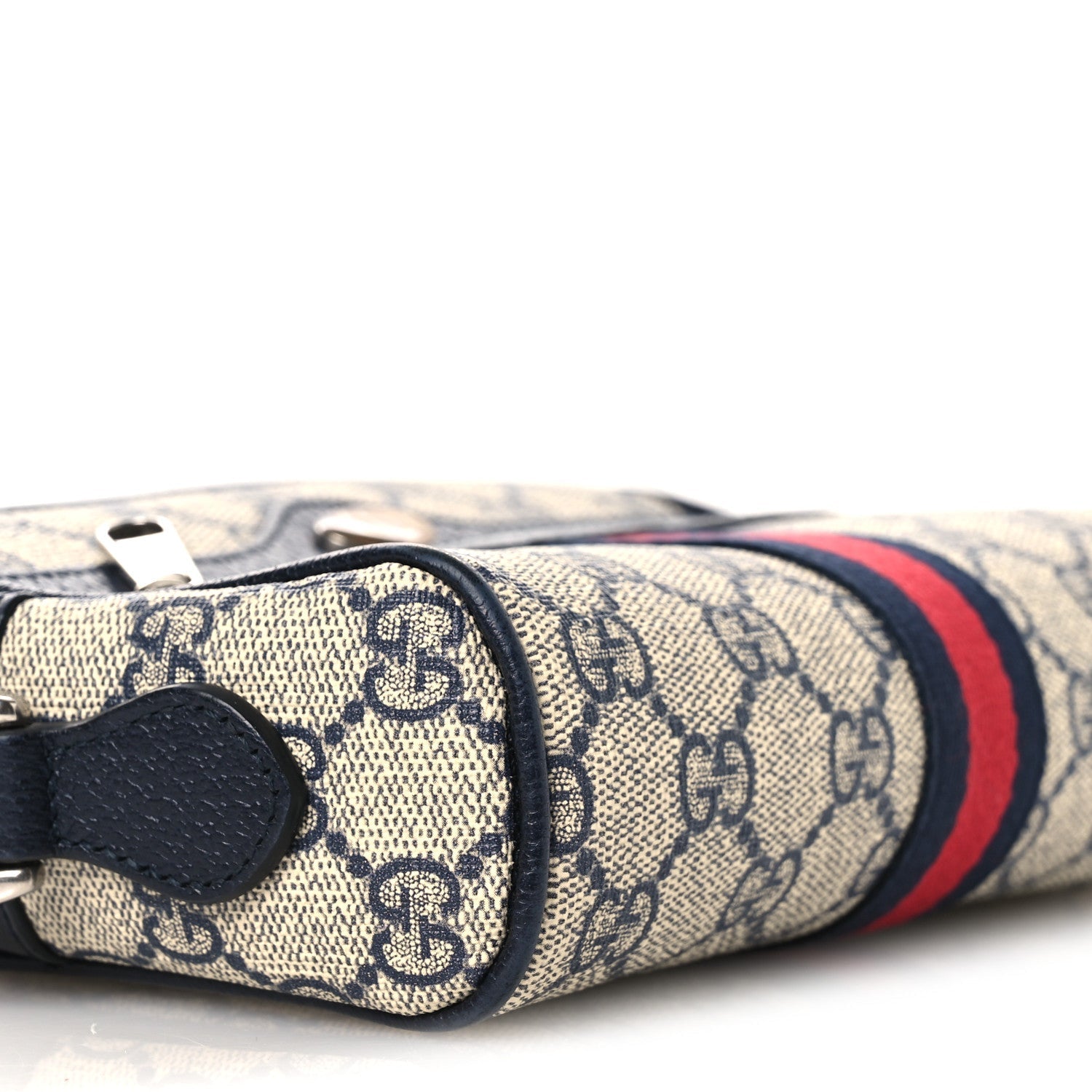 GG Supreme Monogram Textured Dollar Calfskin Web Mini Ophidia Shoulder Bag Beige Blue
