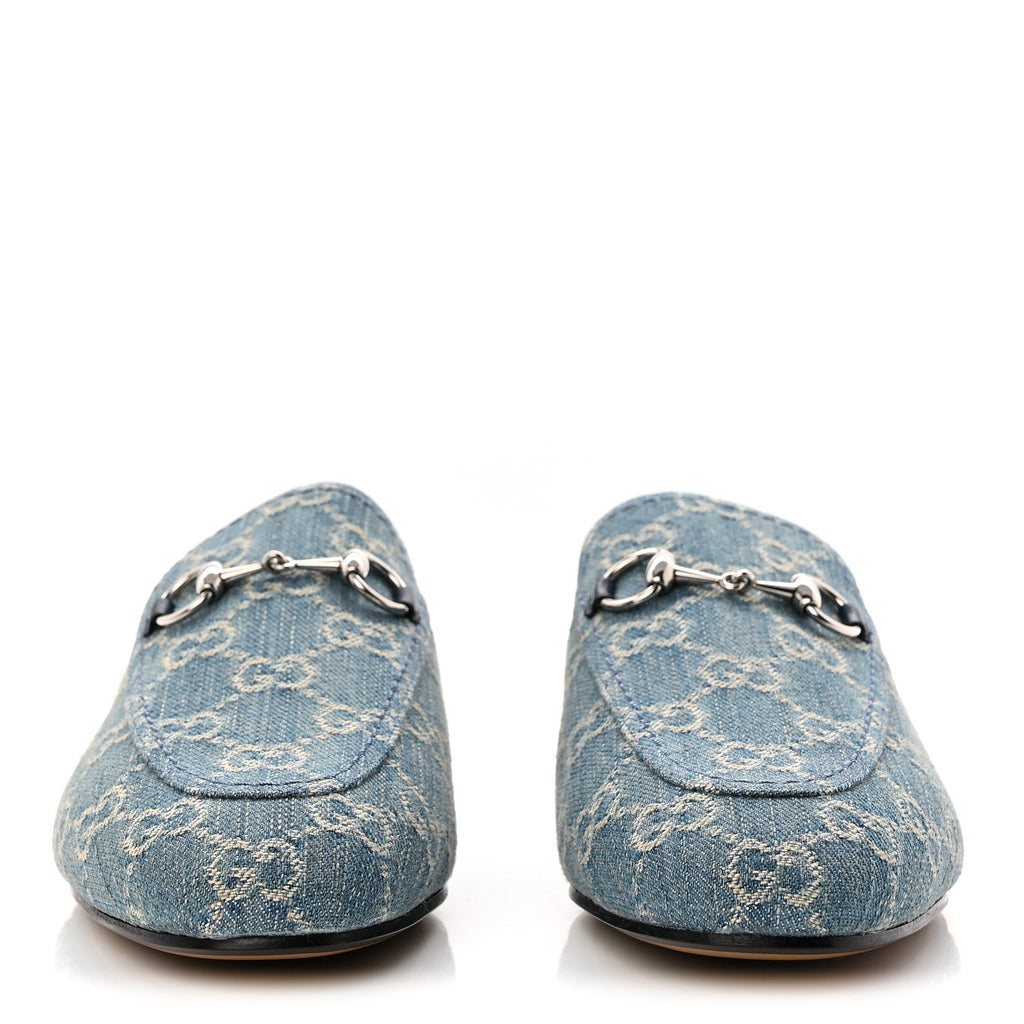New Denim GG Malaga Kid Womens Princetown Slippers 37.5 Light Blue Royale