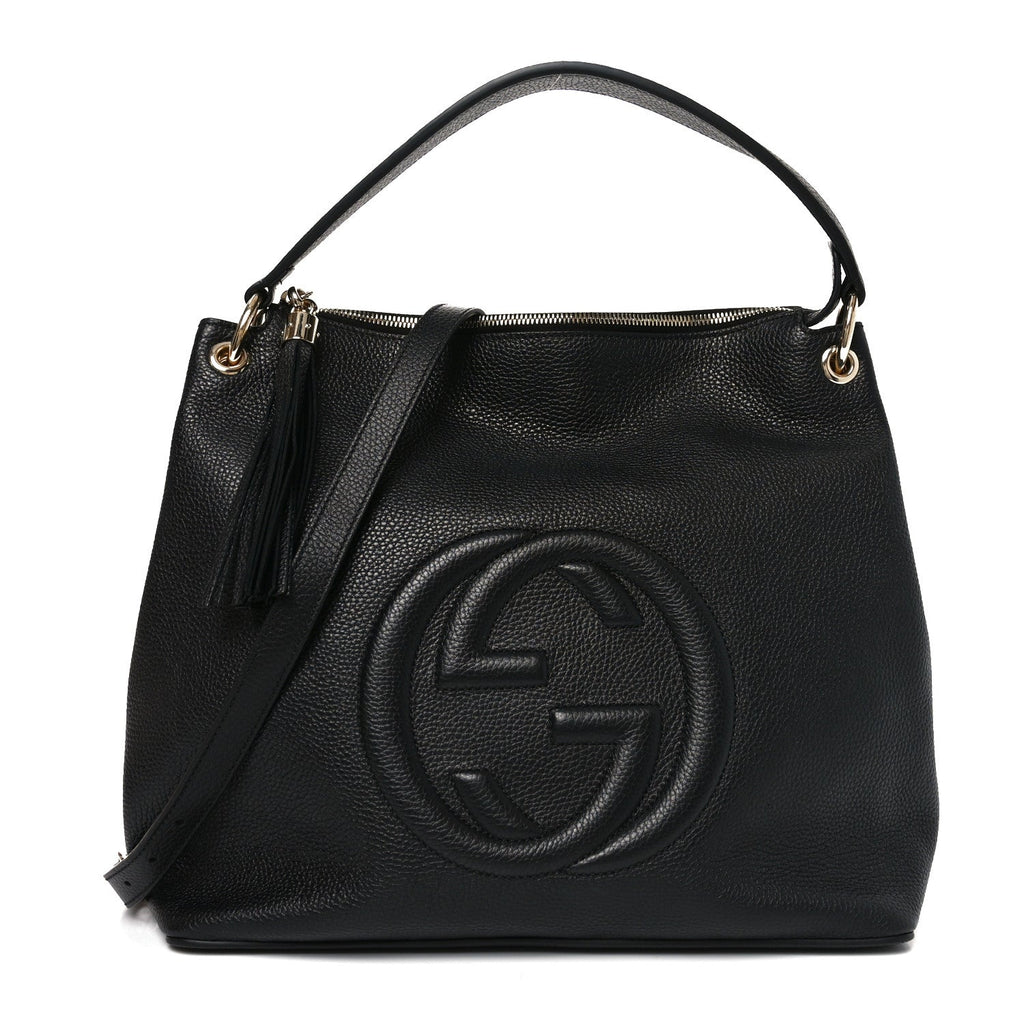 Pebbled Calfskin Large Soho Hobo Black