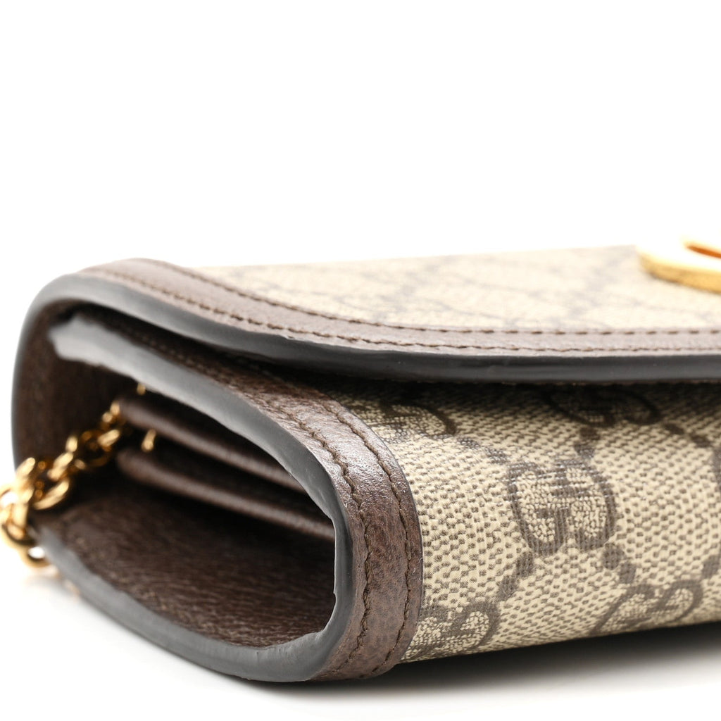 GG Supreme Monogram Textured Dollar Calfskin Blondie Continental Chain Wallet Beige Ebony New Acero