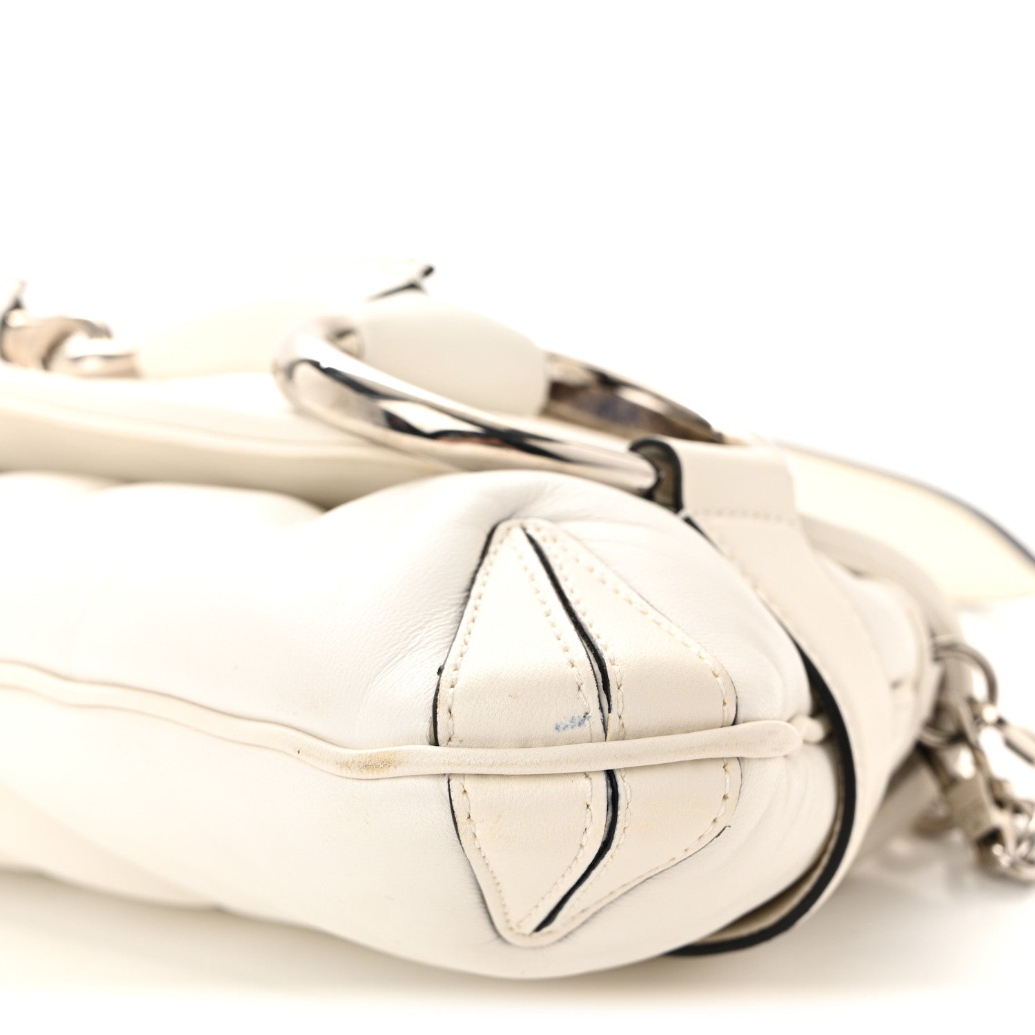 Nappa Vertical Matelasse Medium Maxi Horsebit Chain Shoulder Bag Mystic White