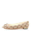 Monogram Miro Soft Calfskin Womens Horsebit Peep Toe Flats 6 Beige Ebony Mystic White