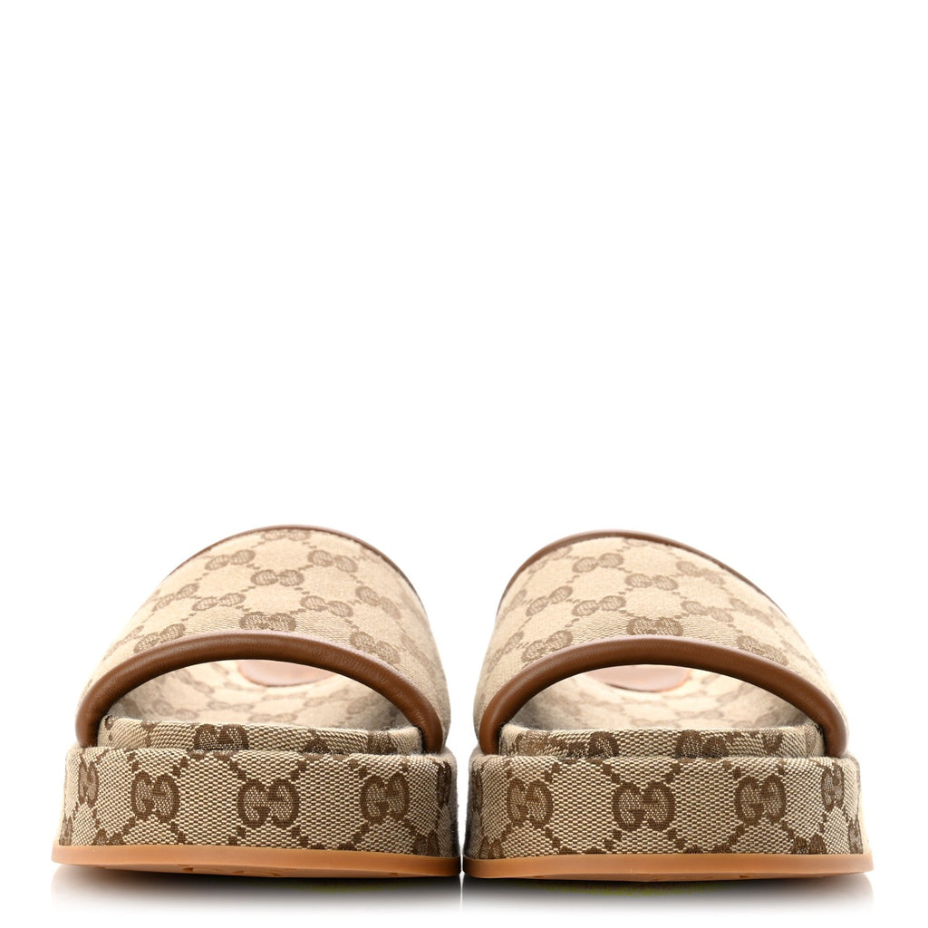 Original GG Canvas Monogram Womens GG Platform Sandals 38.5 Beige Ebony Sundial