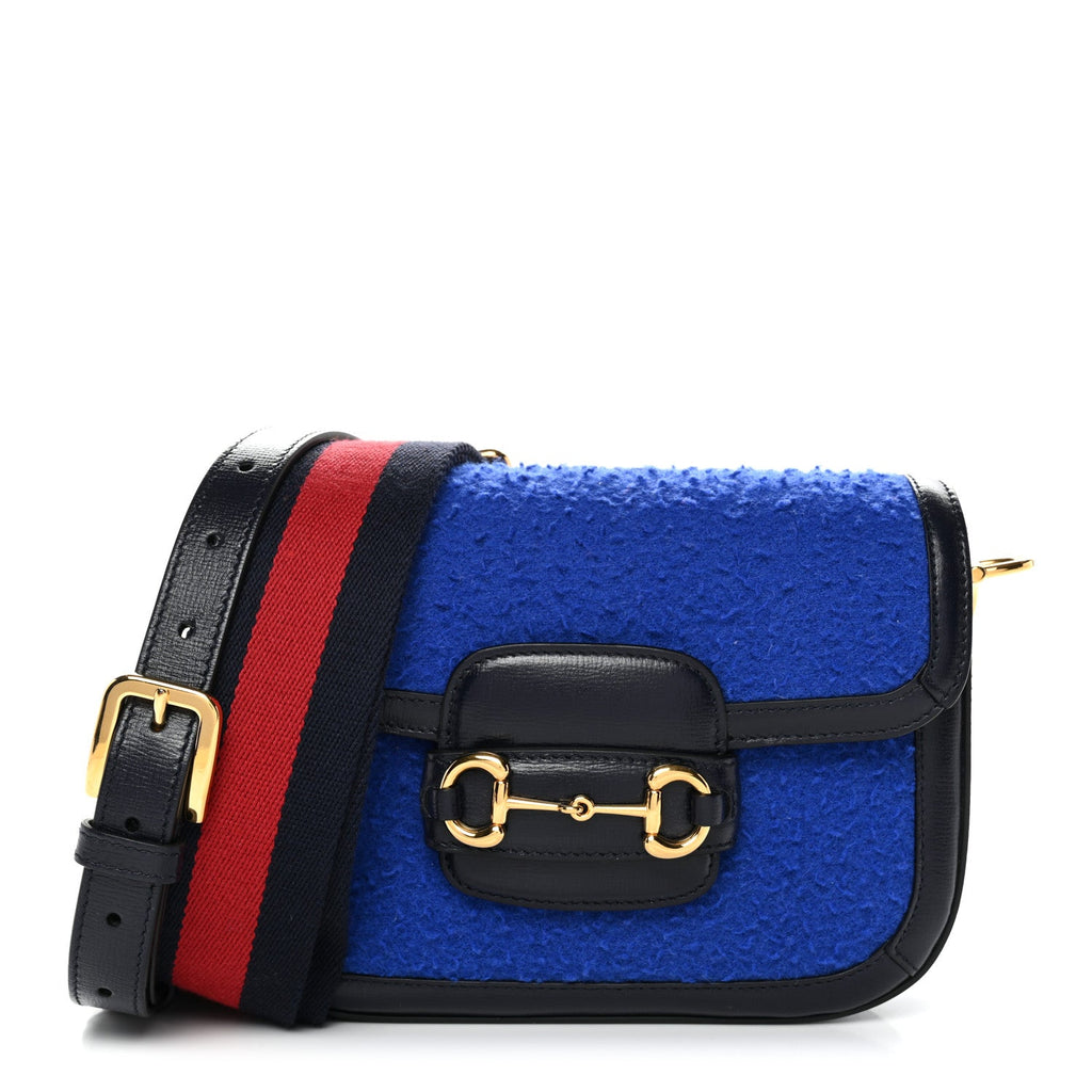 Casy Wool Azalea Calfskin Mini Horsebit 1955 Shoulder Bag Blue China