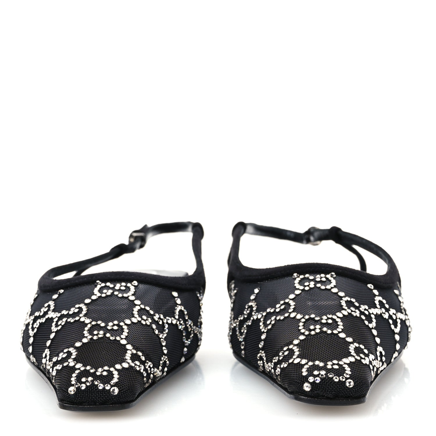 Suede Mesh Crystal GG Monogram Slingback Ballet Flats 39.5 Black 39 Black
