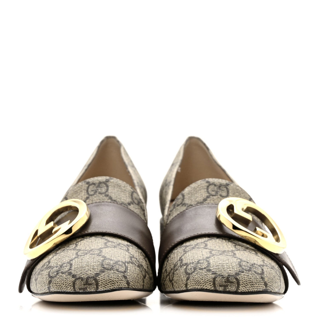 GG Supreme Monogram Malaga Kid Blondie Pumps 35.5 Beige Ebony New Acero