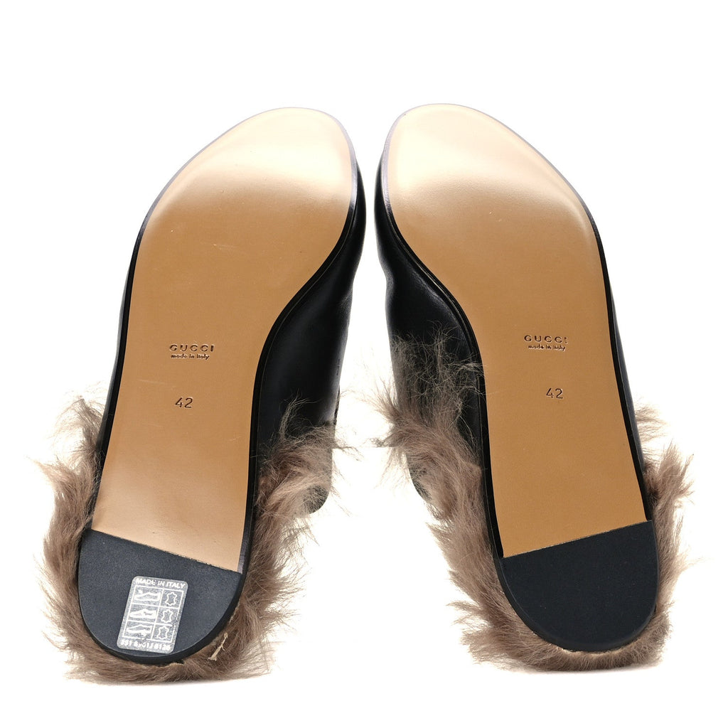 Calfskin Fur Womens Princetown Slippers 42 Black