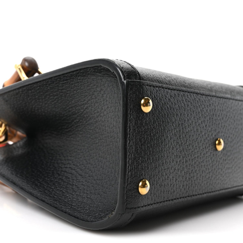 Textured Dollar Calfskin Web Mini Diana Tote Bag Black Dusty Grey