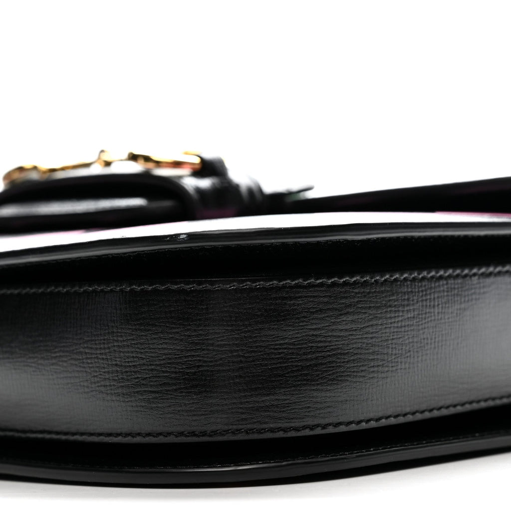 Textured Calfskin Geometric Print Horsebit 1955 Shoulder Bag Black Multicolor