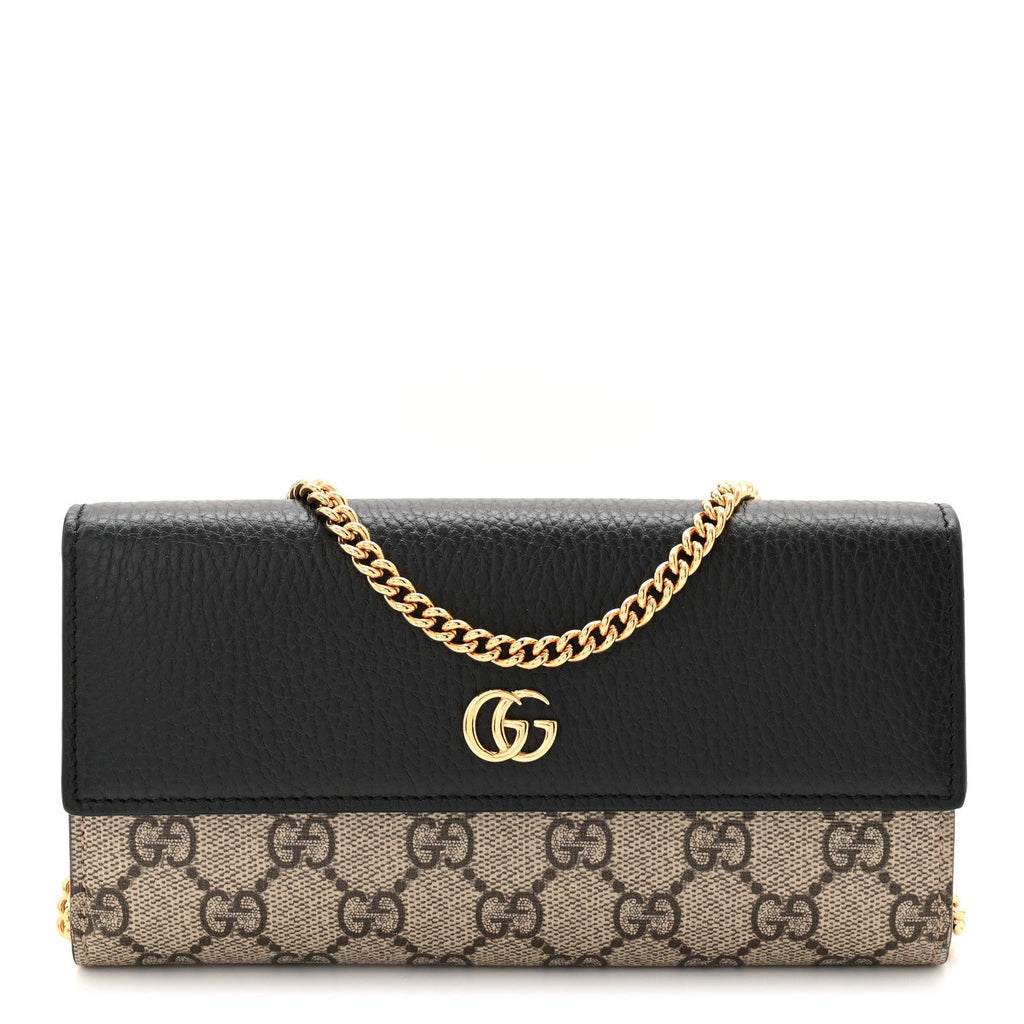 Dollar Calfskin GG Supreme Monogram Petite GG Marmont Wallet Chain Bag Black Beige Ebony