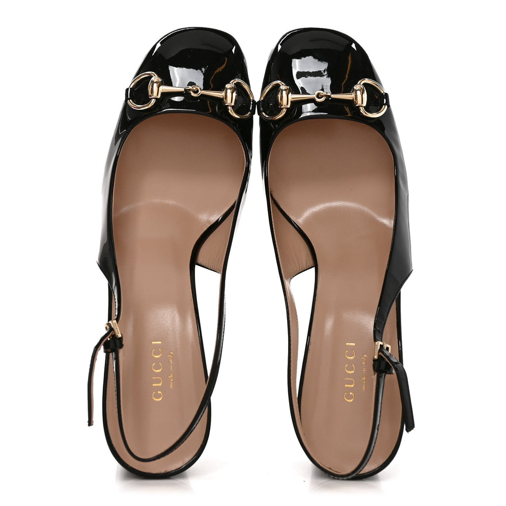 Vernice Crystal Horsebit Lady Slingback Pumps 38.5 Black