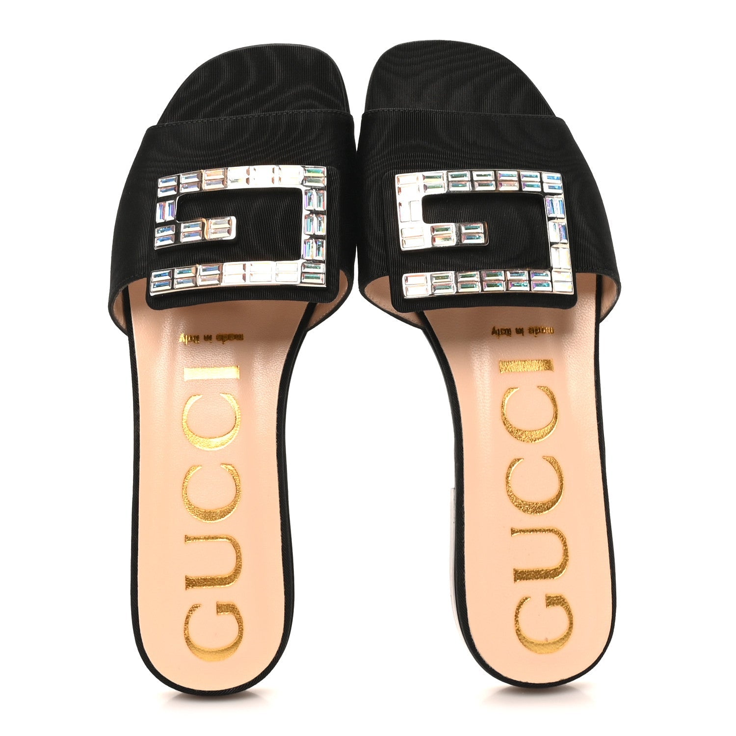 Moire Fabric Crystal Square G Madelyn Slide Sandals 35 Black