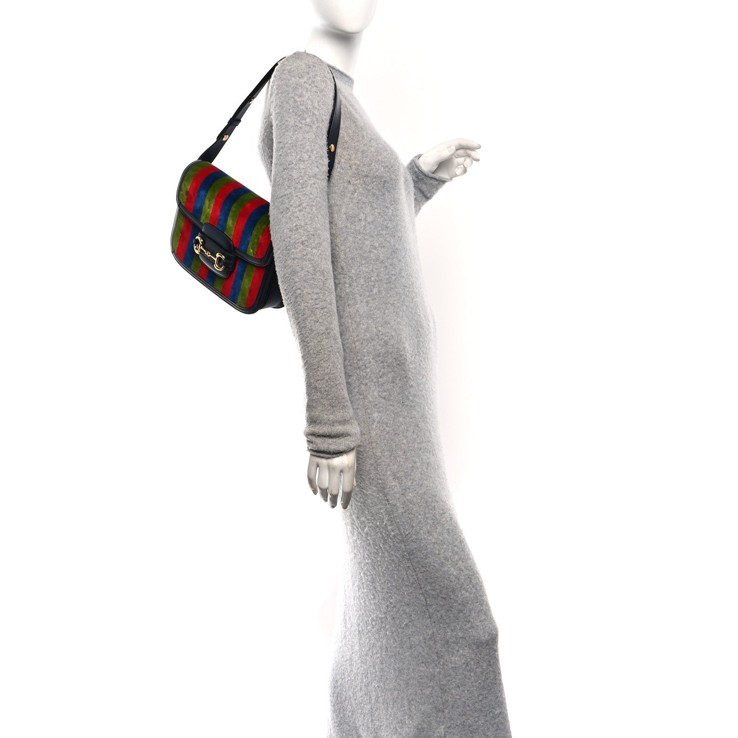 Velvet Azalea Calfskin Baiadera Stripe Horsebit 1955 Shoulder Bag Multicolor