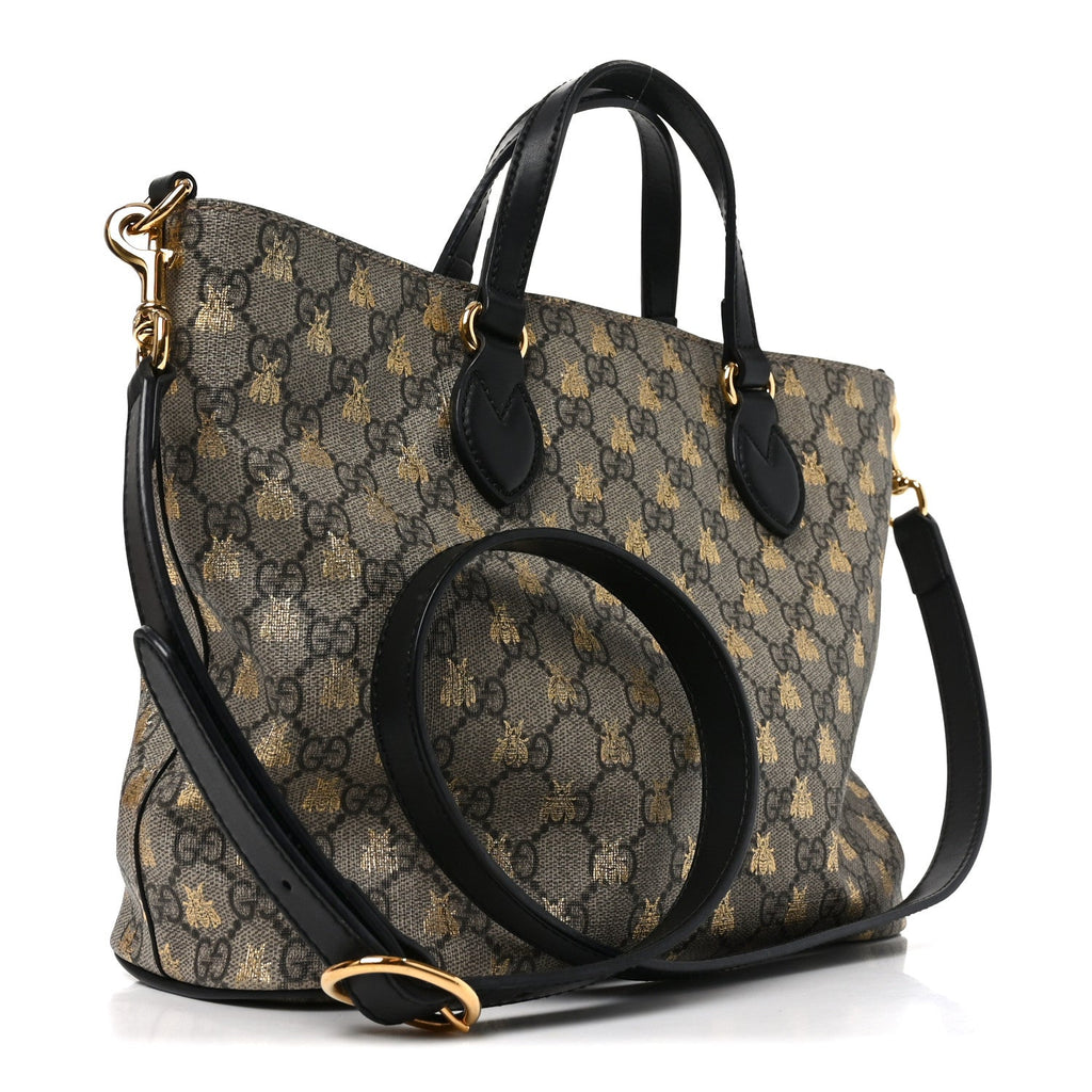 Soft GG Supreme Monogram Bees Small Crossbody Tote Beige Oro Black