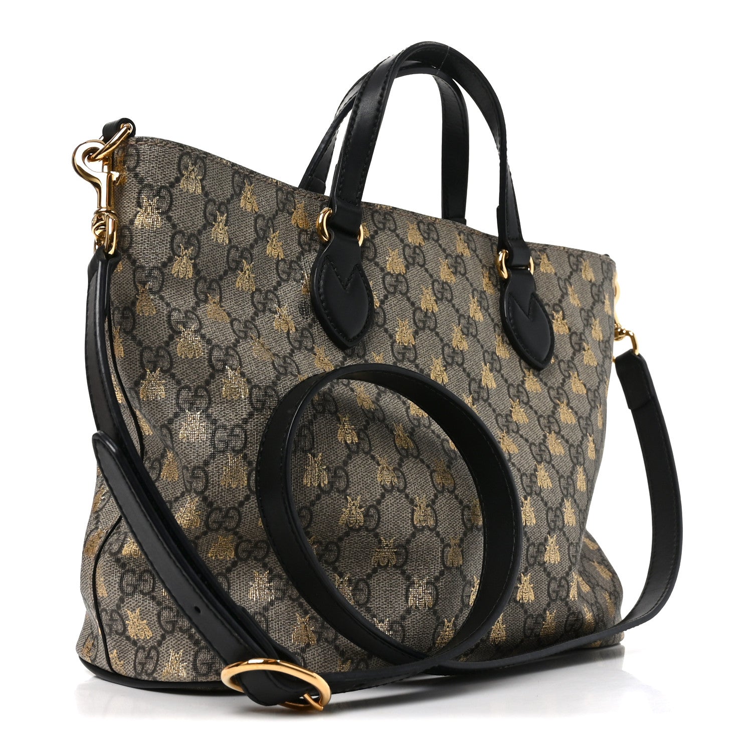 Soft GG Supreme Monogram Bees Small Crossbody Tote Beige Oro Black