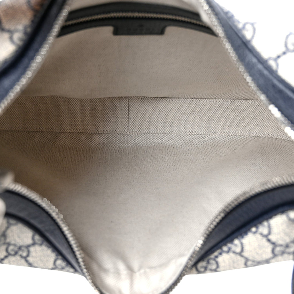 GG Supreme Monogram Textured Calfskin Web Large Attache Shoulder Bag Beige Blue