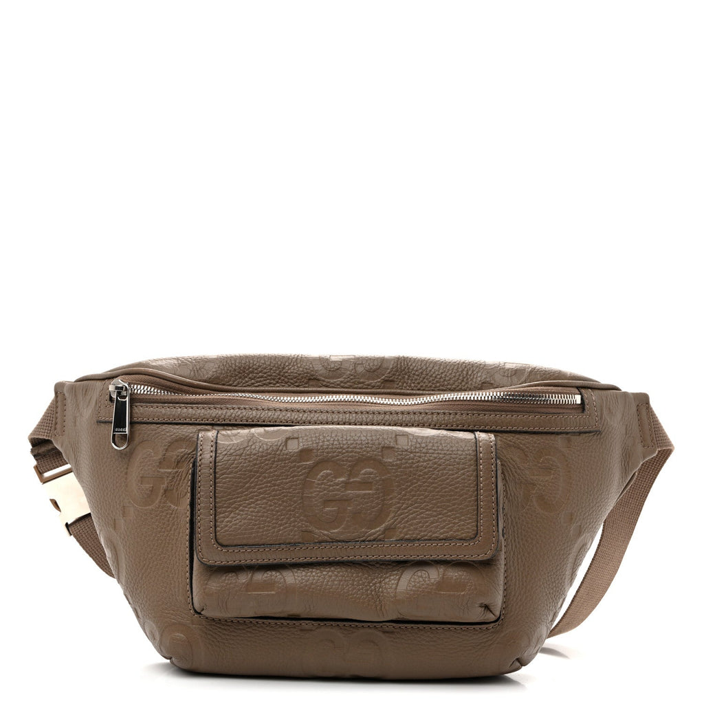 Piuma Calfskin Jumbo GG Embossed Pocket Belt Bag  Good Taupe