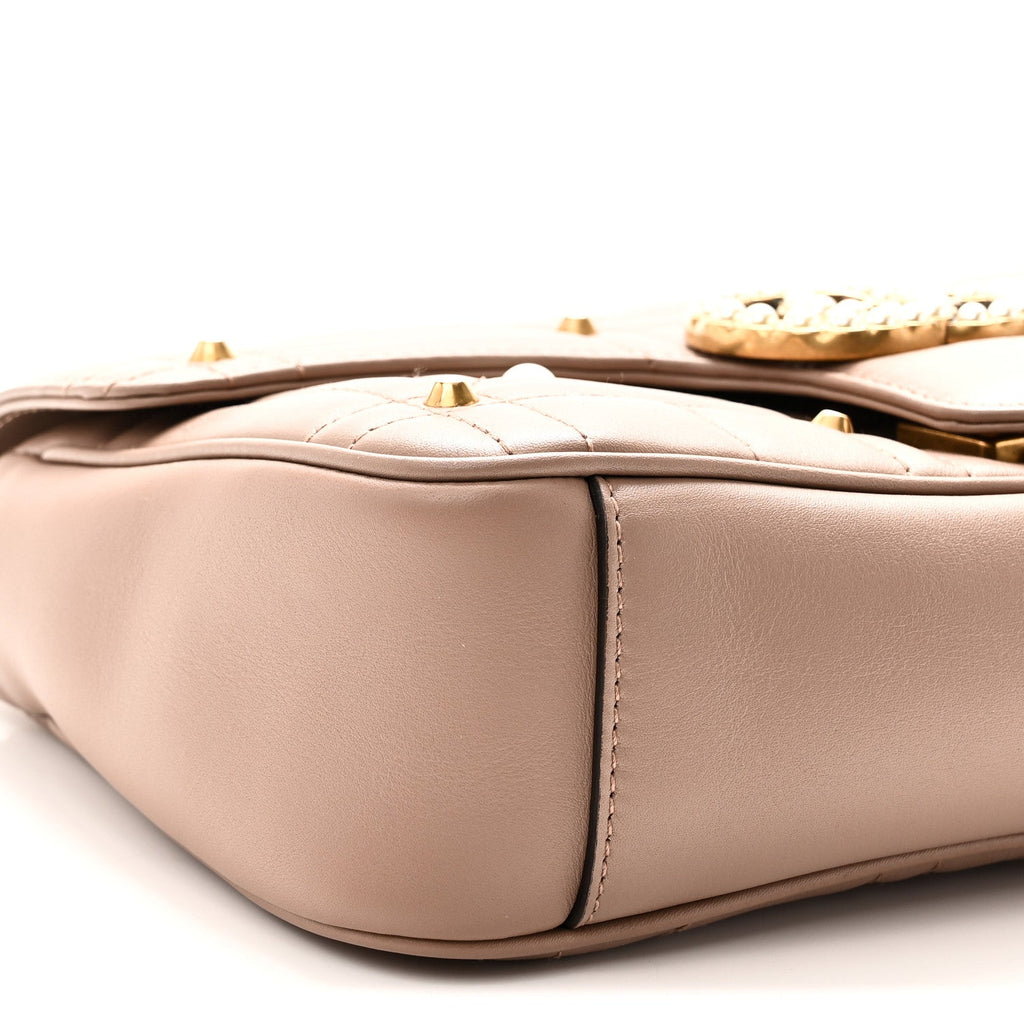 Calfskin Matelasse Studded Small Pearly GG Marmont Shoulder Bag Porcelain Rose