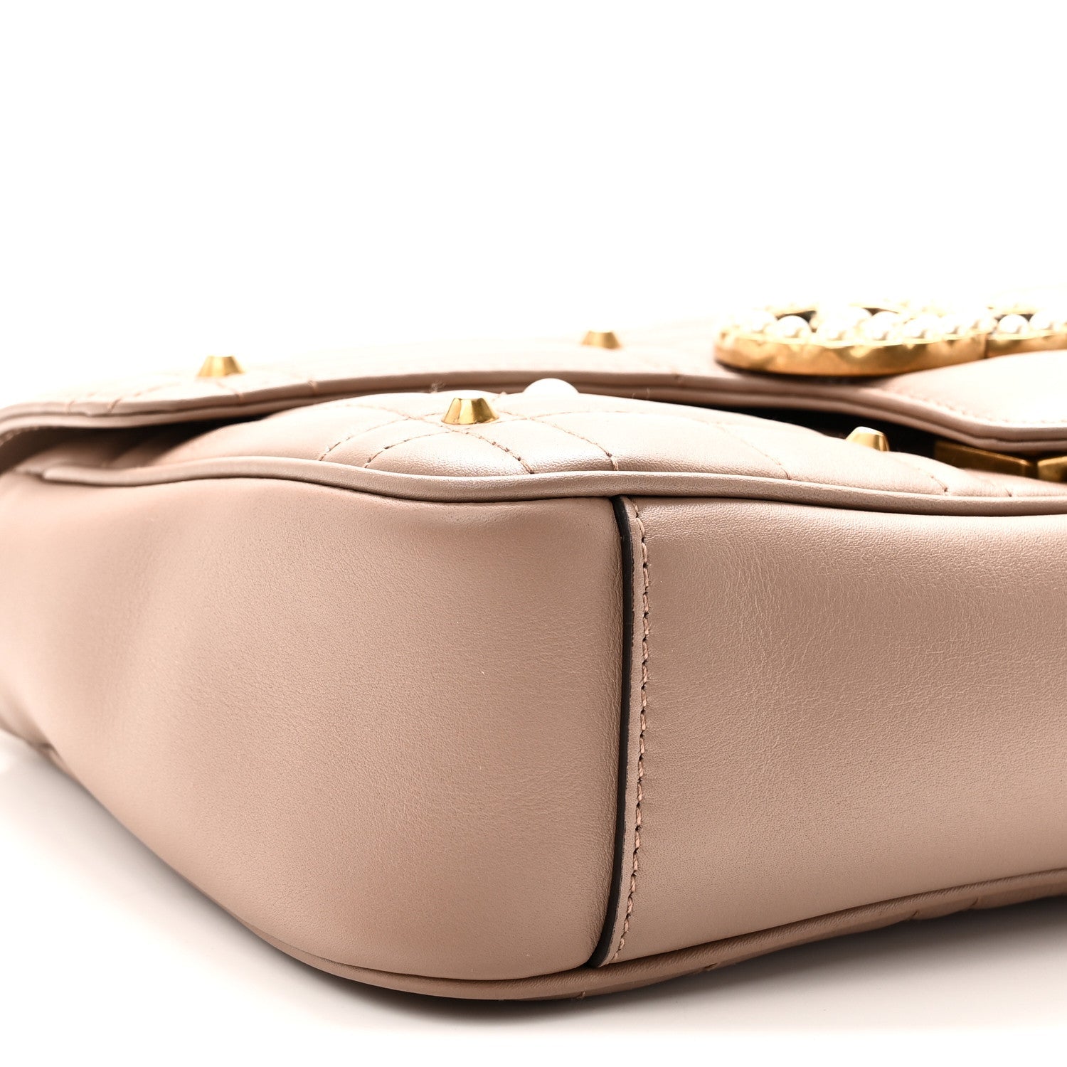 Calfskin Matelasse Studded Small Pearly GG Marmont Shoulder Bag Porcelain Rose