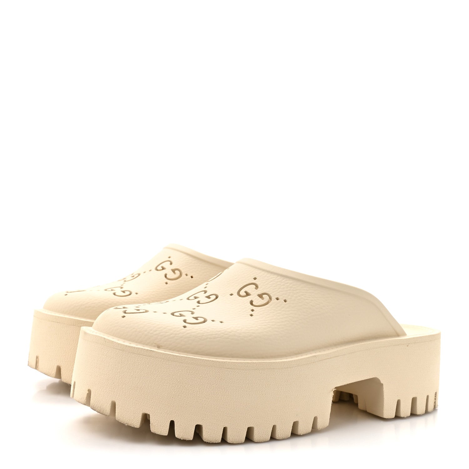 Rubber Monogram GG Go Through Platform Slide Clogs 38 Mystic White