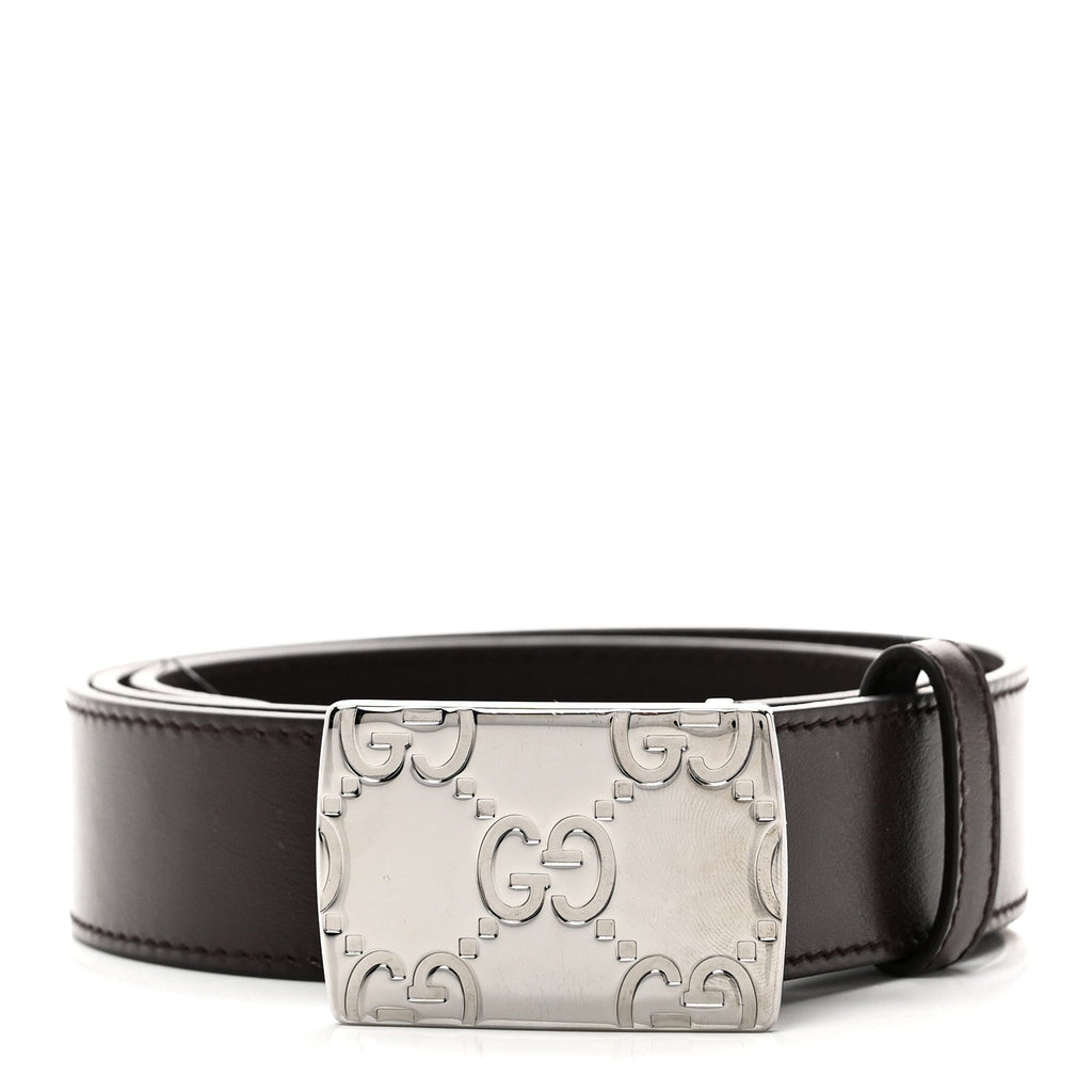Plutone Calfskin Plaque GG 30mm Belt 85 34 Cocoa