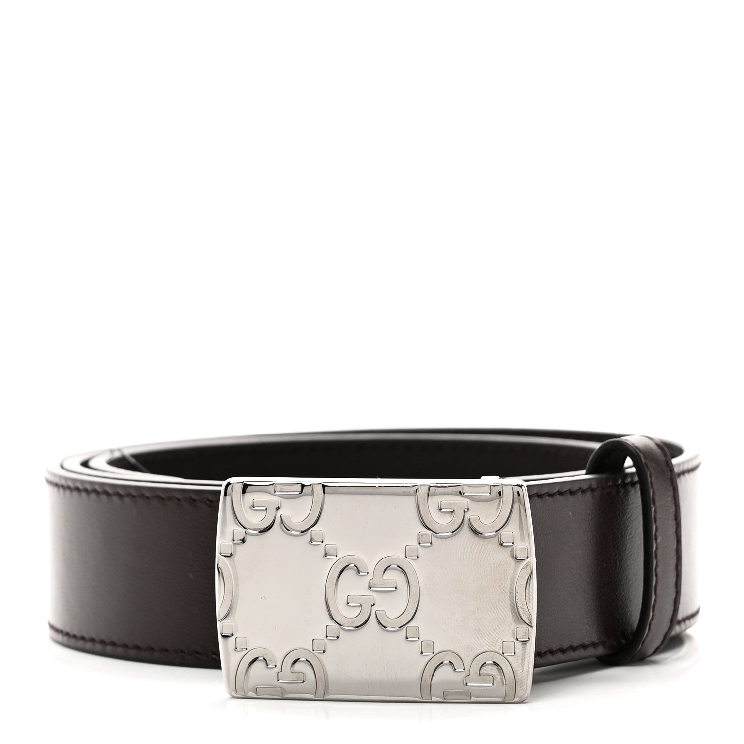 Plutone Calfskin Plaque GG 30mm Belt 85 34 Cocoa