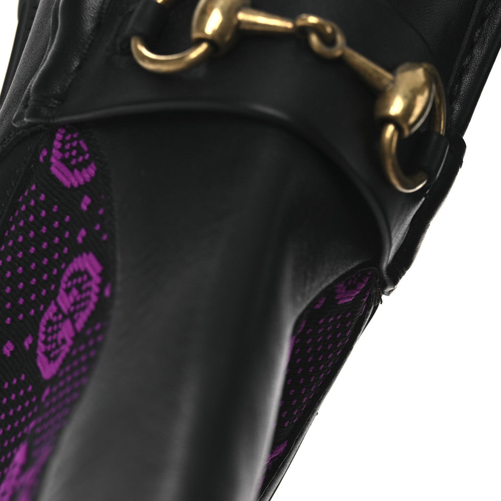 Quebec Calfskin Technical Jersey Knit GG Monogram Horsebit Ankle Boots 42 Black Fucsia