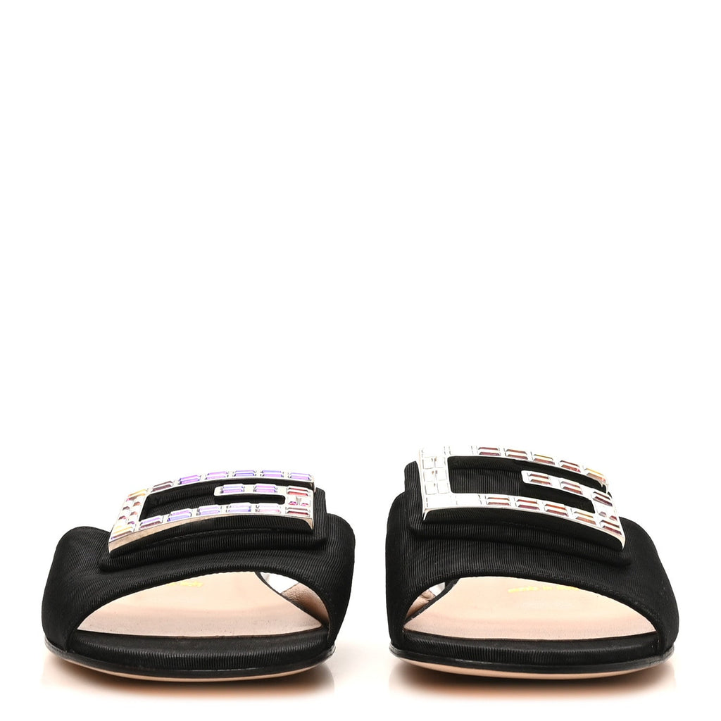 Moire Fabric Crystal Square G Madelyn Slide Sandals 35 Black