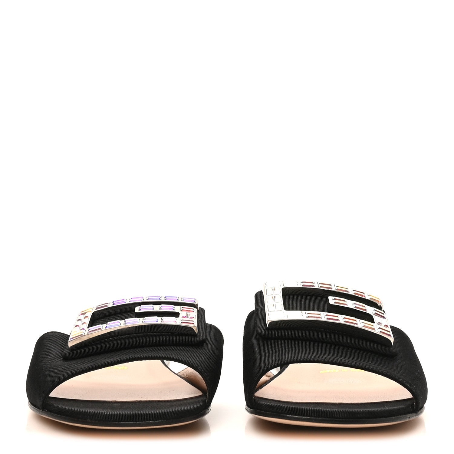 Moire Fabric Crystal Square G Madelyn Slide Sandals 35 Black