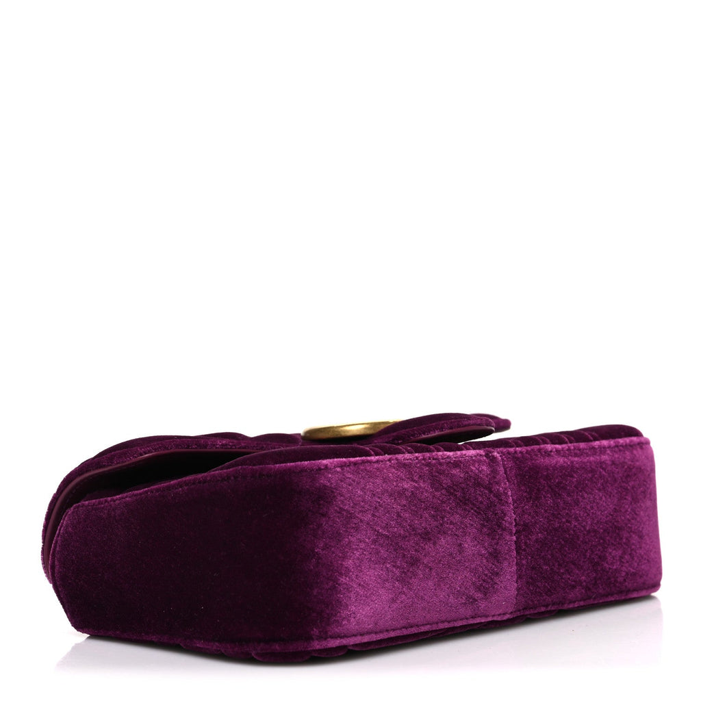 Velvet Matelasse Mini GG Marmont Shoulder Bag Fuchsia Violet Cyclamen