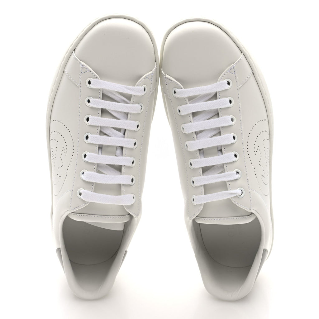 Calfskin Interlocking G Perforated Mens Ace Sneakers 8 White Grey Sky