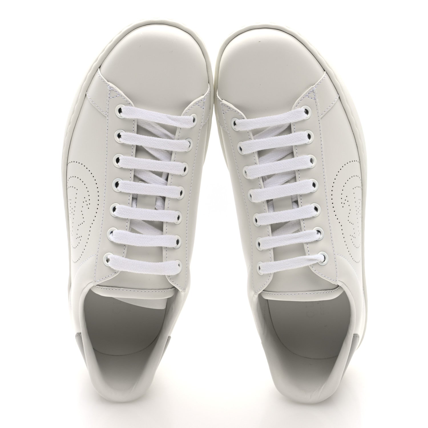 Calfskin Interlocking G Perforated Mens Ace Sneakers 8 White Grey Sky
