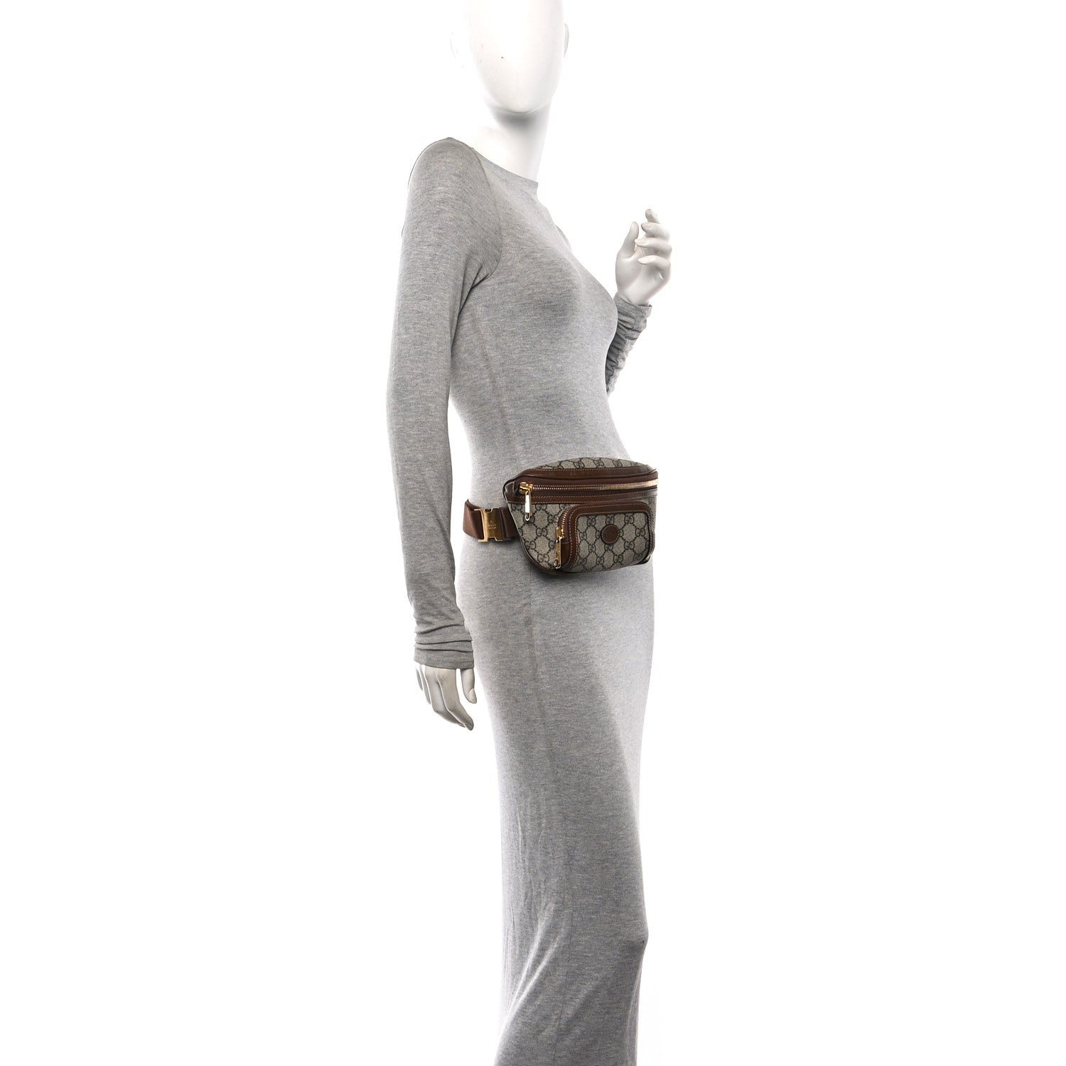 GG Supreme Monogram Textured Calfskin Retro Interlocking G Belt Bag Beige Ebony Brown Sugar