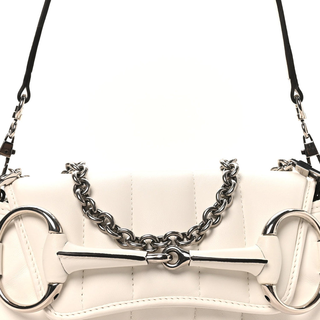 Nappa Vertical Matelasse Small Maxi Horsebit Chain Shoulder Bag Great White