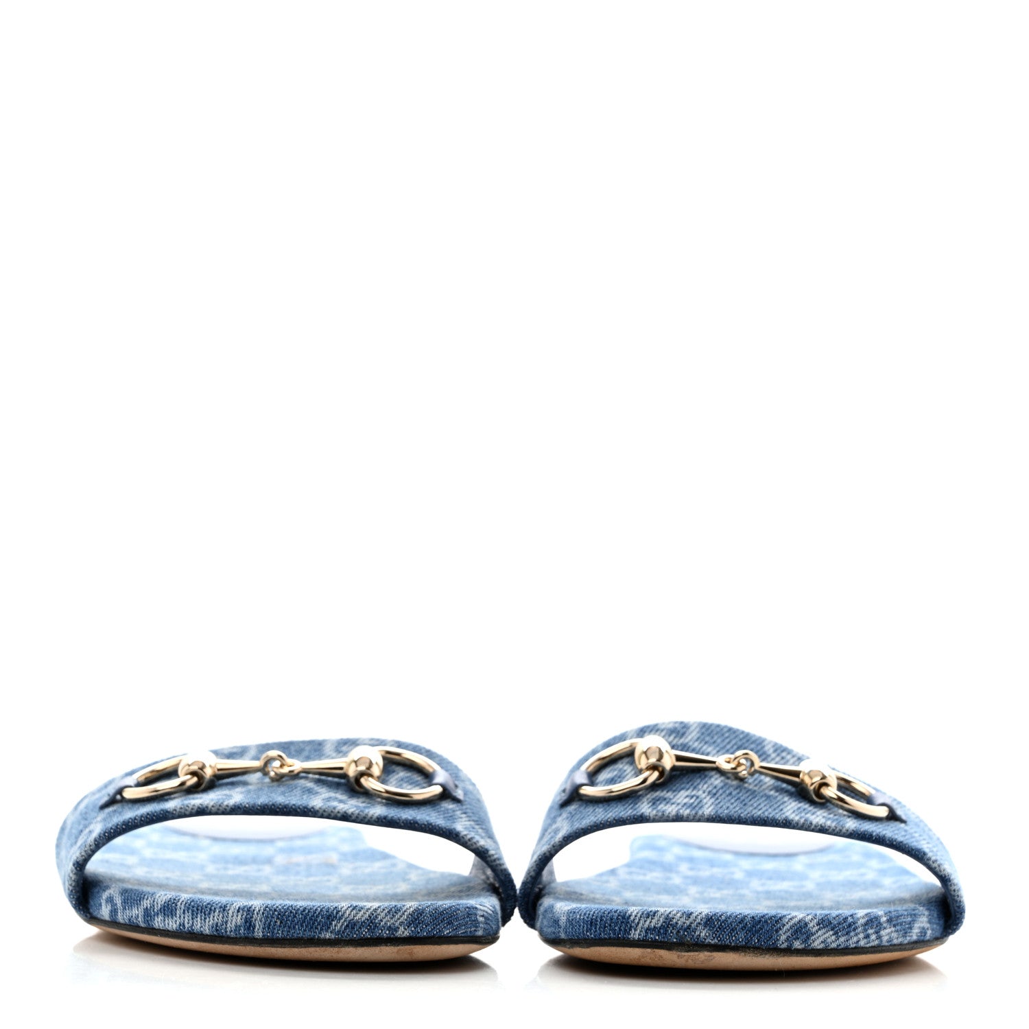 New Denim GG Monogram Horsebit Flat Slide Sandals 36 Blue