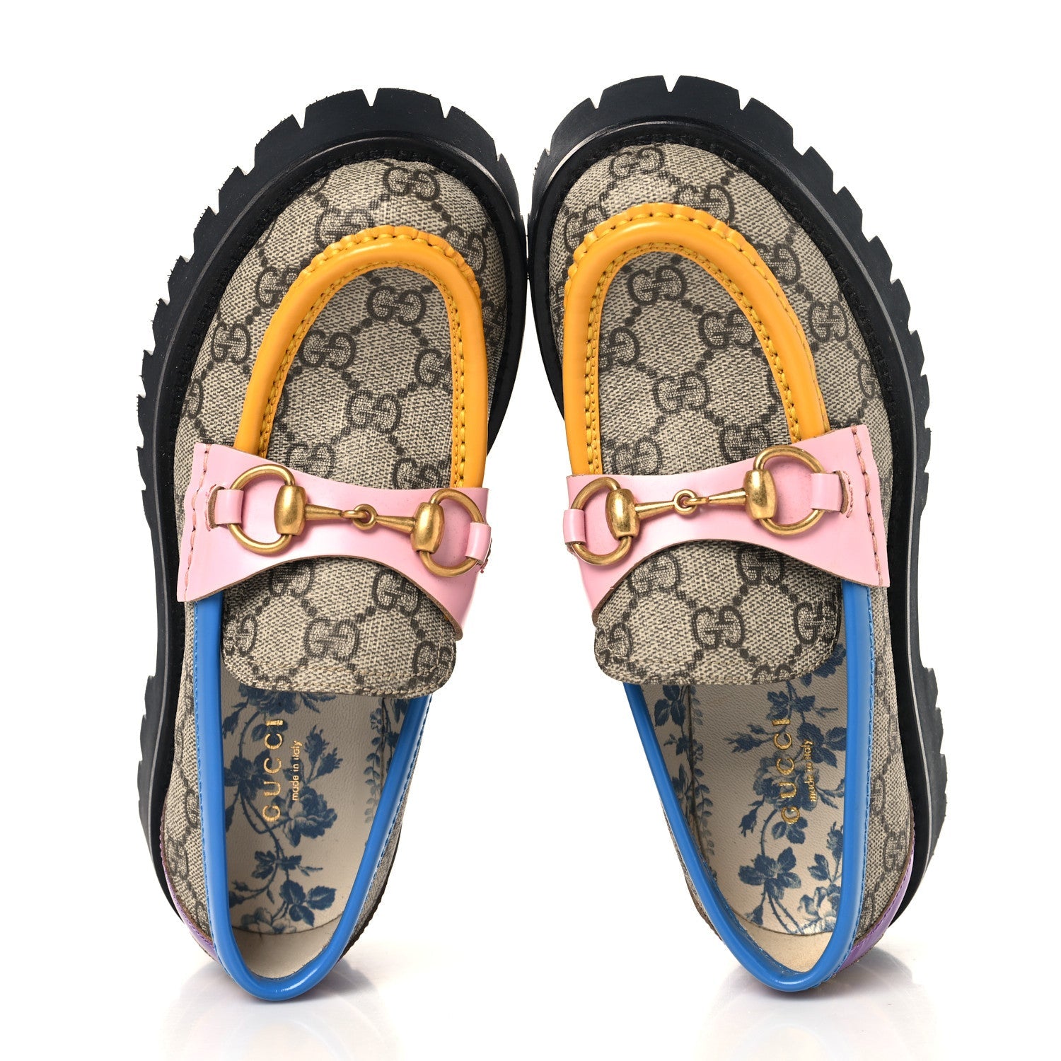 GG Supreme Monogram Cordovan Lux Womens Harald Horsebit 25mm Platform Loafers 35.5 Beige Sugar Pink Crop Shine Purple Marine