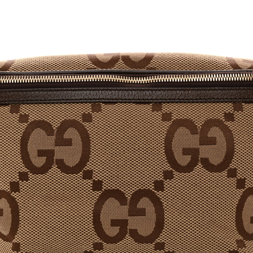 Monogram Jumbo GG Textured Dollar Calfskin Web Belt Bag Camel Ebony New Acero
