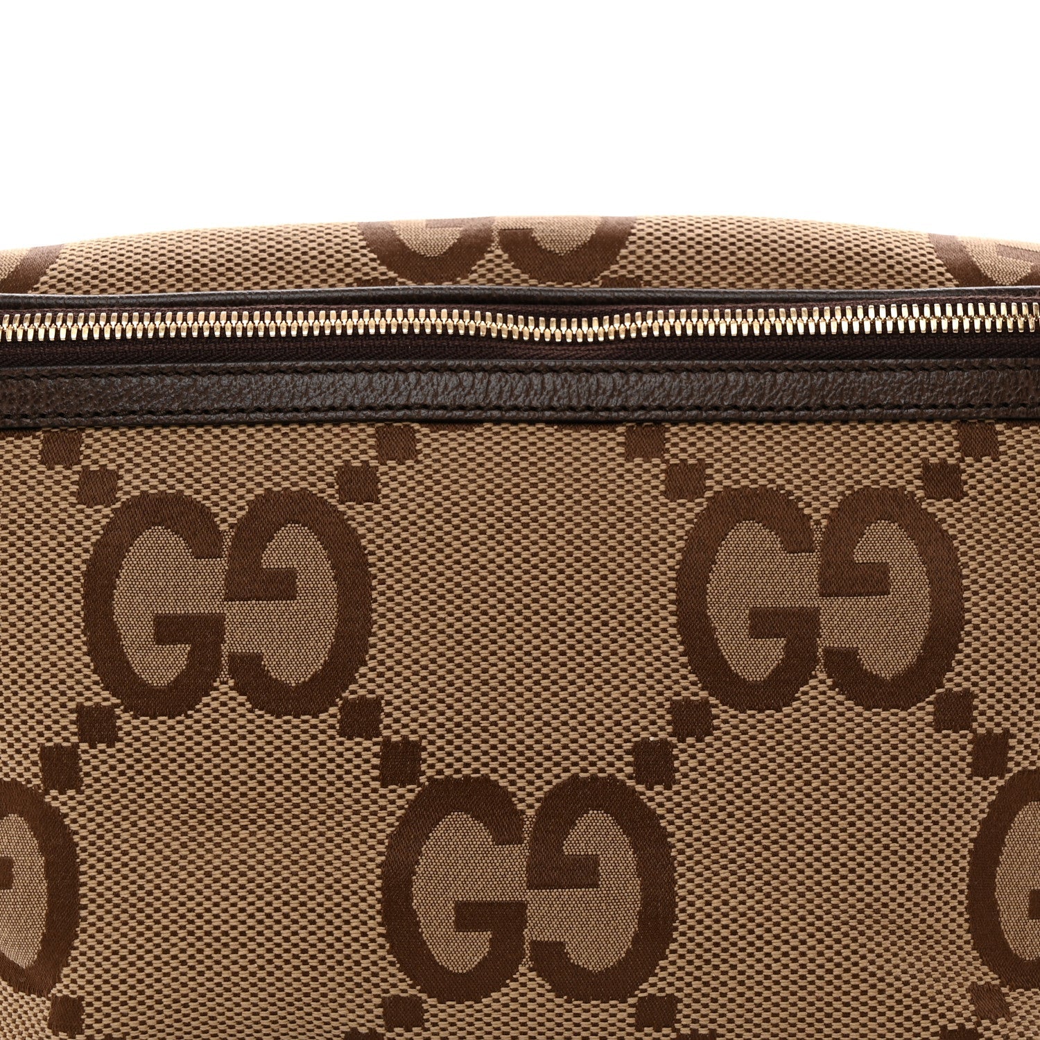 Monogram Jumbo GG Textured Dollar Calfskin Web Belt Bag Camel Ebony New Acero